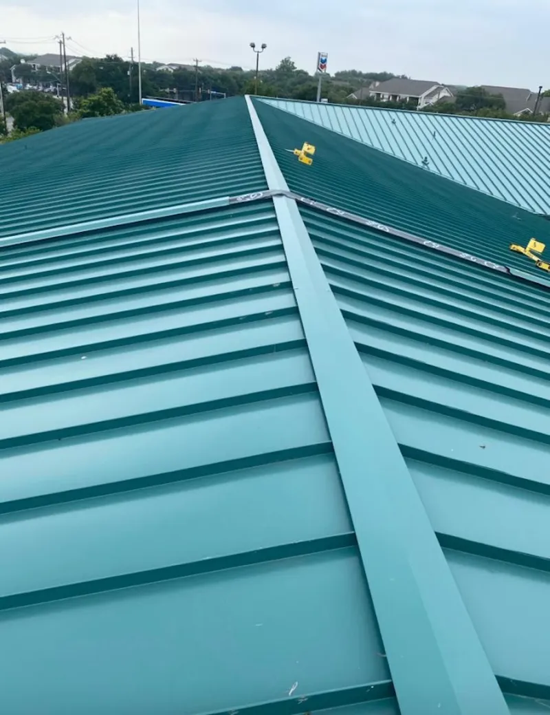 Green commercial metal roof ridge and valley for Metal Roof Repair in Whiteland